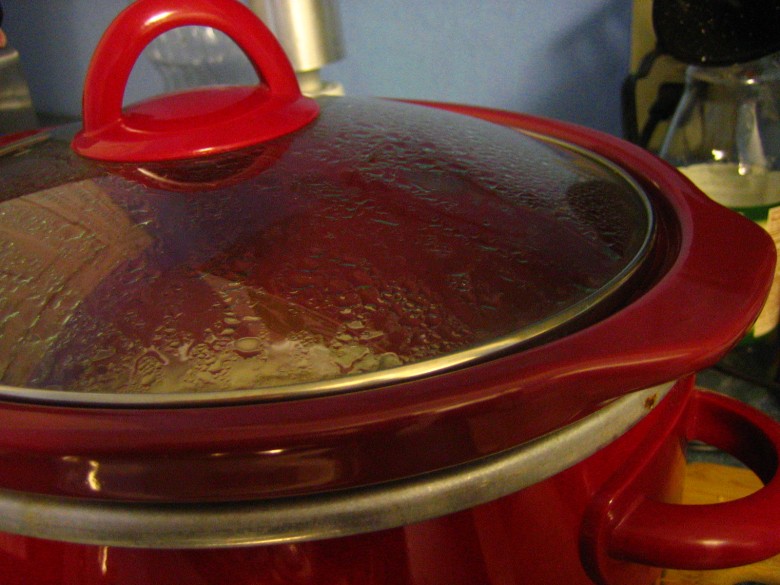 Rice cooking in crock-pot.